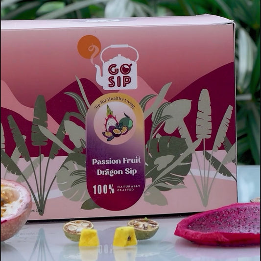 Passion Fruit Dragon Sip containing Dragon Fruit, Kumquat and Passion Fruit